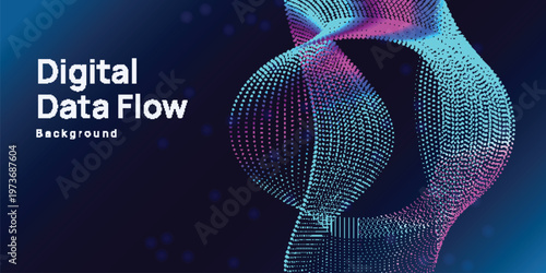 3D Digital Data Mesh Background with Twisted Wave Structure, Futuristic Technology Visualization for AI, Big Data Systems and Modern Communication Design
