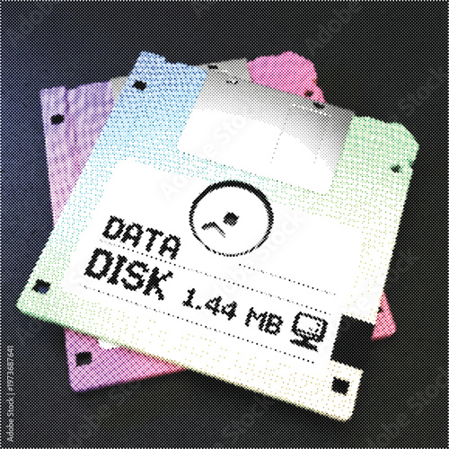 Retro pop art floppy disk vector illustration for 90s computer nostalgia print