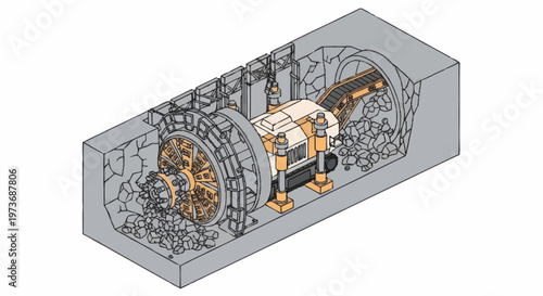 Tunnel Boring Machine Excavating Underground Tunnel Construction.