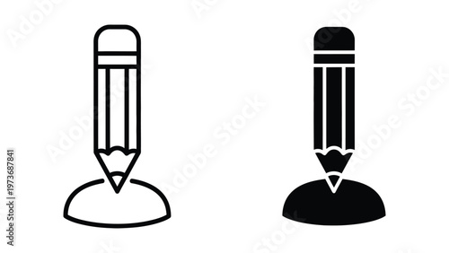 Contrast between a white and black pencil with eraser in standing position