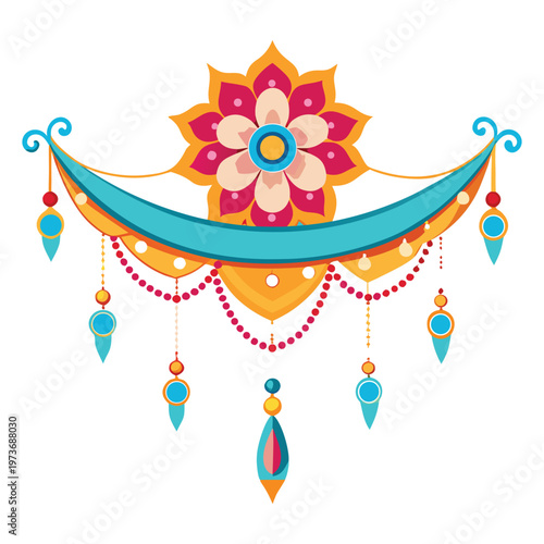 Elegant Festive Indian Ornament with Floral Motif and Jewel-like Adornments and Banner Element