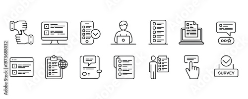 Collection of survey and feedback icons for business and user experience