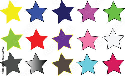 A vibrant collection of simple, multicolored star shapes, perfect for adding a splash of color and fun to various design projects