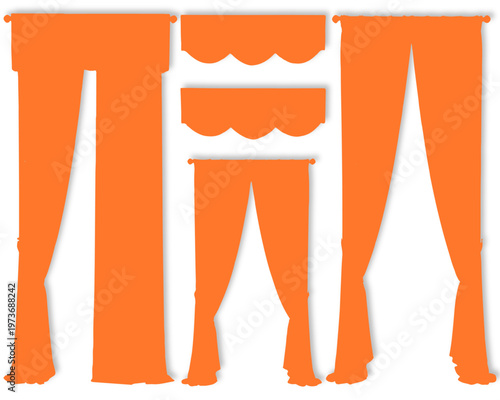 Set of color window curtain in various styles and designs for interior design projects and digital graphic asset creation Drapery Valance or Stage Decoration.