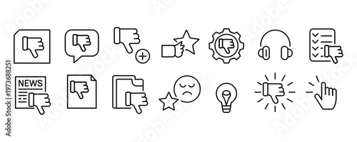 Collection of dislike icons and negative feedback symbols for user interface design