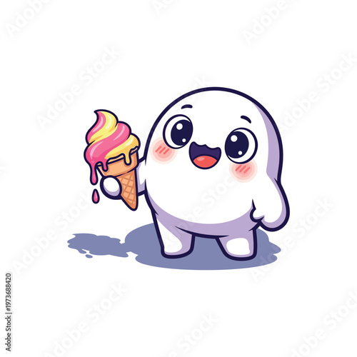 Cute cartoon character holding ice cream.