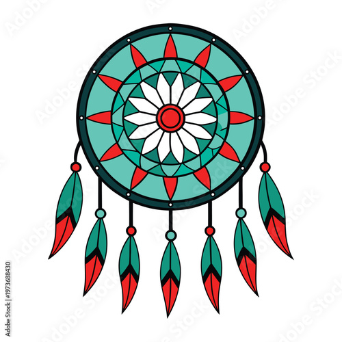 Native American Dream Catcher with Feathers, Spiritual Symbol of Protection and Good Dreams