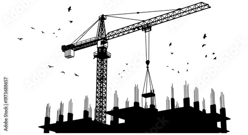 construction site with tower crane lifting materials for urban building development an industrial project demonstrating modern architecture.