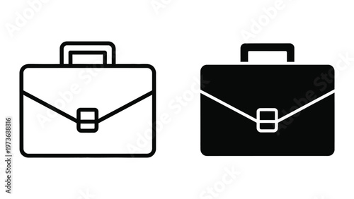Contrasting styles of briefcases depicted in black and white iconography