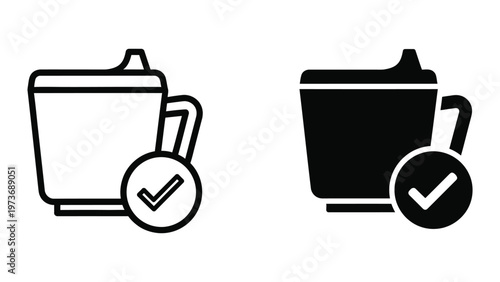 Recyclable and non-recyclable coffee cup icons with approval indicators