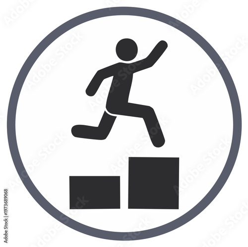 Person jumping over steps icon symbolizing achievement, progress, and overcoming obstacles