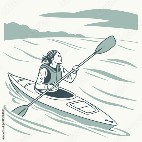 Peaceful kayaking scene on ocean waters. Ideal for travel branding, adventure sports, and outdoor lifestyle visuals.