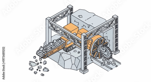 Industrial Stone Crushing Machine Processing Rocks.