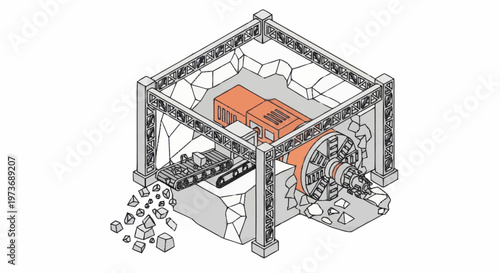 Industrial Mining Machine Crushing Rocks in a Quarry.