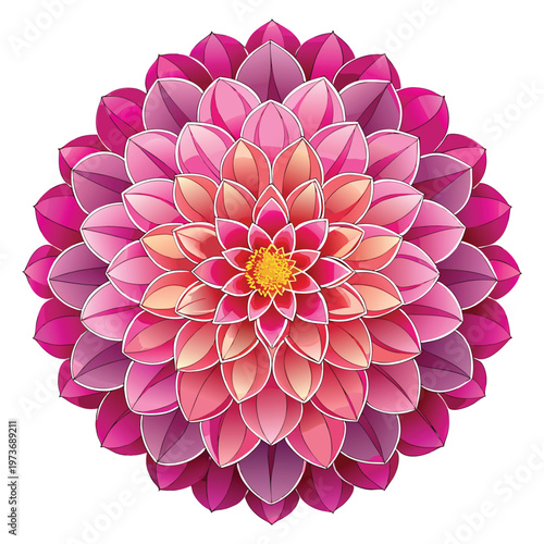 Symmetrical dahlia flower vector with intricate pink petals. Vibrant graphic for elegant design projects