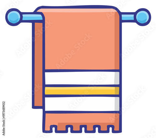 Cozy Peach Towel with Stripes on a Modern Rod