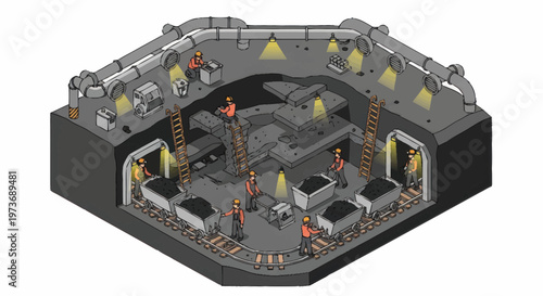 Isometric Sci-Fi Industrial Control Room Interior Design.
