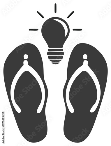 Brainstorming Beach Holiday Icon: Flip Flops with Lightbulb Sign for Vacation Ideas and Summer Planning