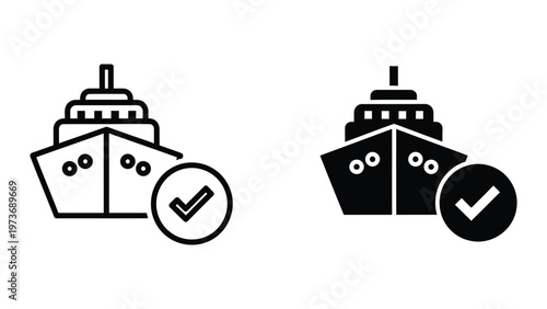 Comparison of ferry icons with checkmarks indicating approval or verification