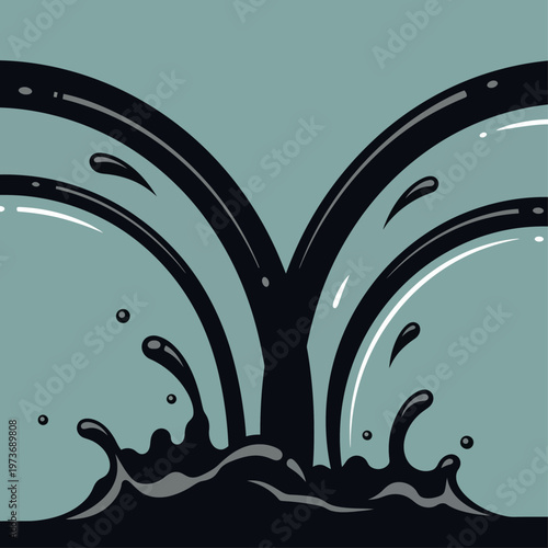 crude oil gushing and splashing into a pool of black liquid illustrating an oil spill or industrial production process