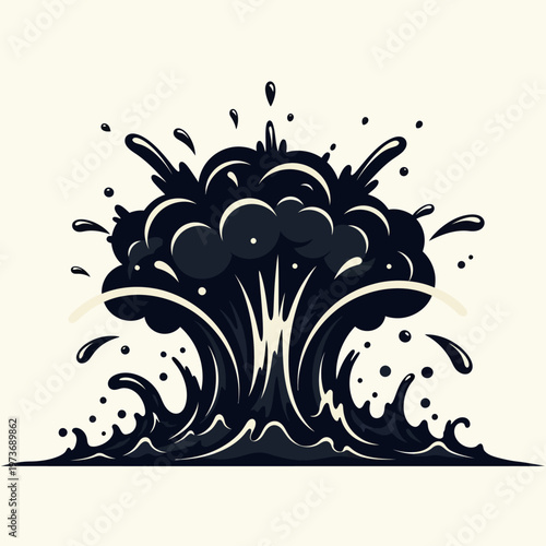 dark oil spill explosion with powerful liquid splashes and smoke-like elements symbolizing environmental pollution crisis and impact.