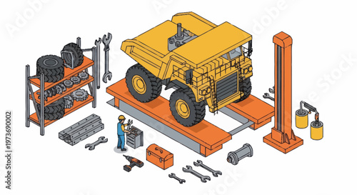 Heavy Duty Mining Truck Undergoing Maintenance and Repair.