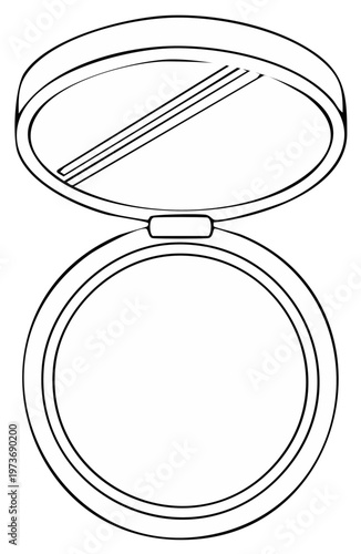 Simple line drawing of an open powder compact mirror with a reflective surface.