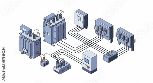 Electrical Power Distribution System Components Network.