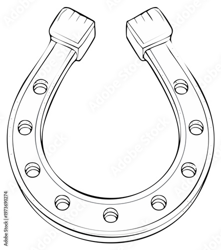 Monochrome Horseshoe Illustration with Holes Outline Luck Symbol Horse Shoe