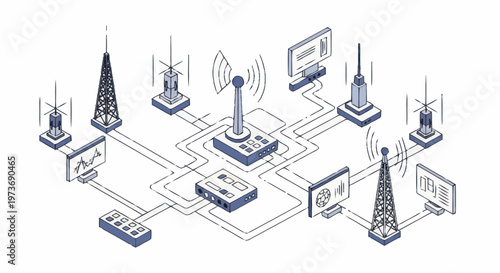 Wireless Communication Network Technology Diagram.