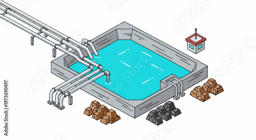Industrial Water Treatment Facility with Raw Materials.