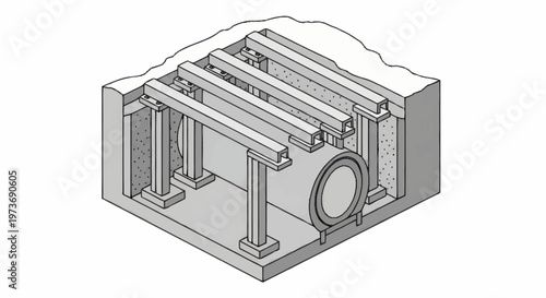 Underground Concrete Structure Supporting Large Pipe.
