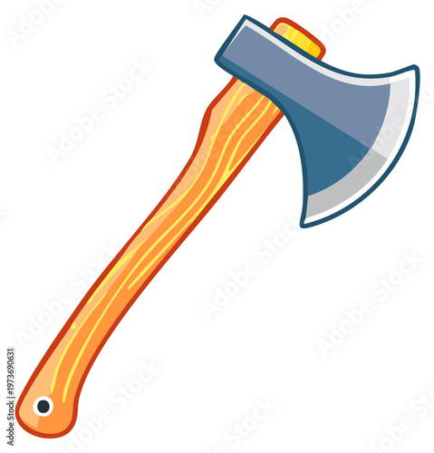 Vibrant cartoon axe illustration with wooden handle and sharp blue blade graphic