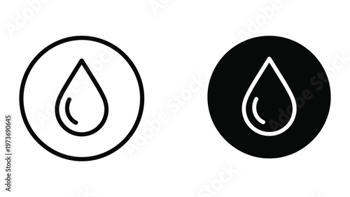 Contrast of water droplet symbols in white and black circular backgrounds