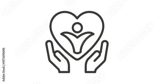 caring hands supporting a heart with a person icon symbolizing love care support and protection for human well-being.
