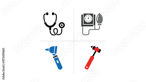 Four icons representing medical, dental, and emergency care tools