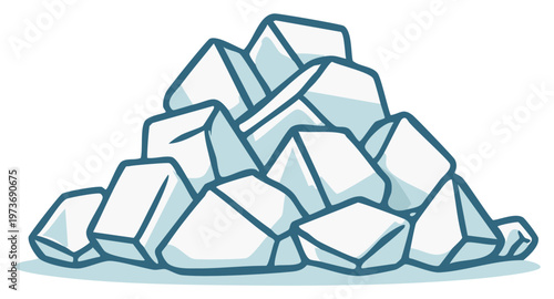 Stacked Ice Cubes Cartoon Pile of Frosty White Chunks Heap of Cold Rectangular Blocks Vector Illustration