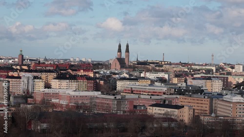 Stockholm, Sweden A skyline view of Liljeholmen and Sodermalm on a windy cloudy day. 