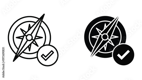 Contrast of traditional and modern compass icons with verification marks