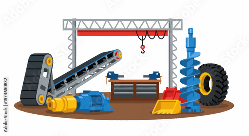 Industrial machinery and equipment collection illustration.