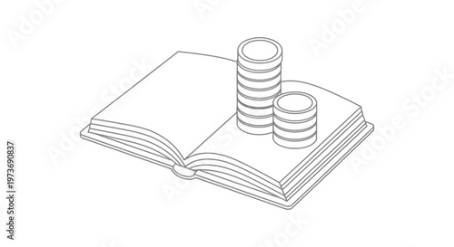 open book with stacked coins illustration symbolizing financial education investment growth and the profound value of knowledge acquisition.