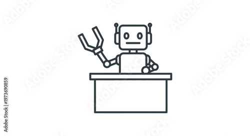 robot artificial intelligence ai automation customer service bot ready to work at a desk representing modern tech support and innovation