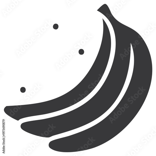 Simple graphic icon of three ripe bananas, healthy tropical fruit, minimalist flat design illustration
