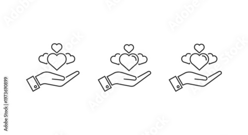 hand holding hearts icon showing love and care representing charity support and generosity for social causes.