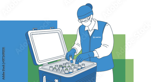 Healthcare worker organizing vaccine vials in a cooler for distribution