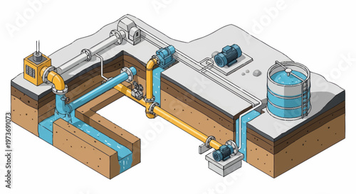 Diagram of a Water Pumping and Filtration System.