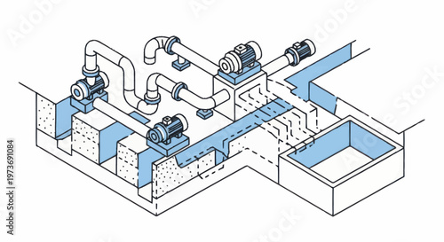 Industrial Pumping System with Water Flow Diagram.