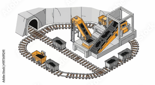 Mining Train and Conveyor System Illustration.