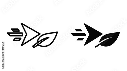 Comparison of two versions of a stylized leaf and arrow logo design with color variations