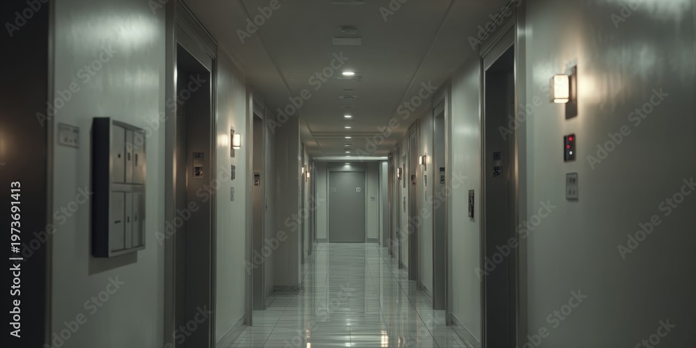 Obraz premium Minimalist Silent Corridor with Metal Fixtures and Clean Lines